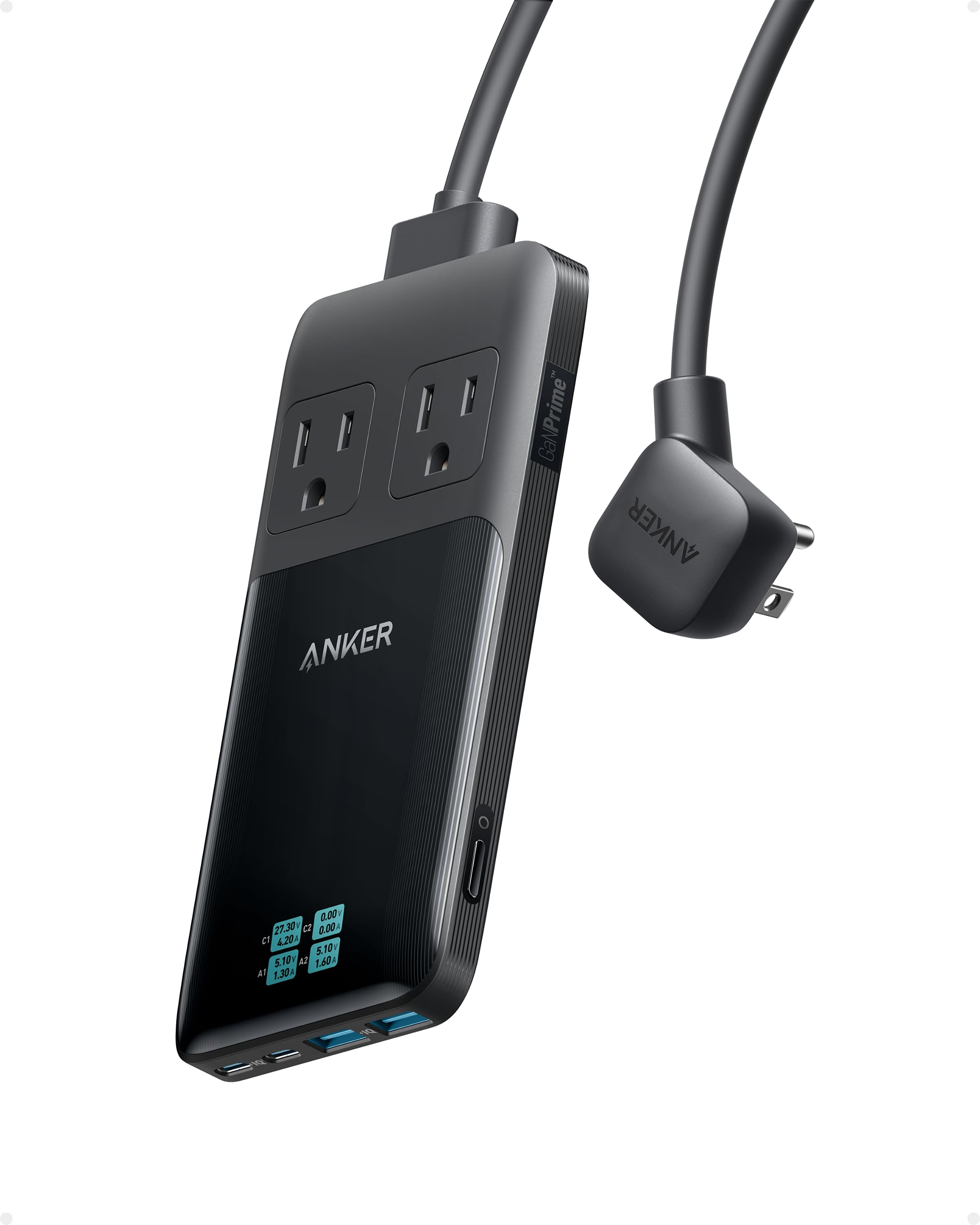 Anker Prime 6-in-1 USB C Charging Station, 140W Compact Power Strip for Work and Travel, 5 ft Detachable Extension Cord with 6 Ports, for iPhone 14, Galaxy, MacBook, and More (Non-Battery/Wireless)