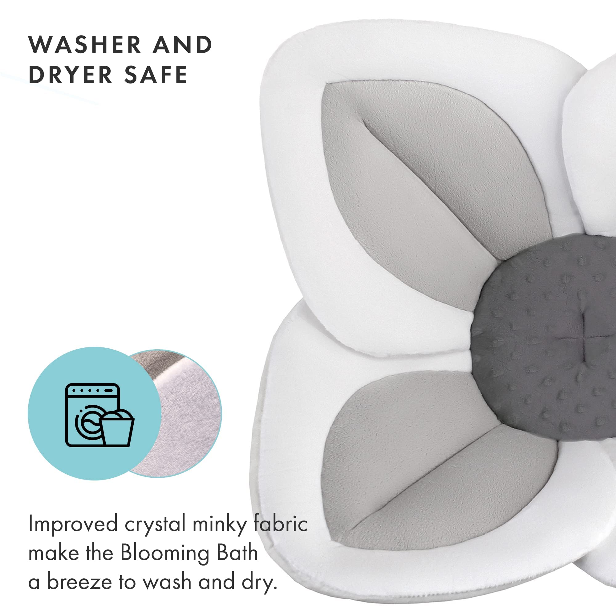 Blooming Bath Lotus Baby Bath Seat - Plush Minky Baby Sink Bathtub Cushion - The Original Washer-Safe Flower Seat for Newborns - Gray/Dark Gray