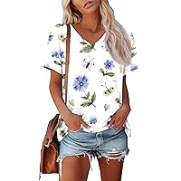 Long Short Sleeve Shirts for Women, Women's T V Neck Cute Fit Summer Casual Tee Tops, S, XXL