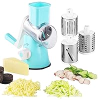 Rotary Cheese Grater-3-in-1Stainless Steel Manual Drum Slicer,Rotary Graters for Kitchen,Food Shredder for Vegatables,Nuts and Chocolate(Blue)