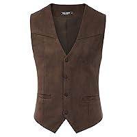 Men's Suede Leather Suit Vest Embroidery Casual Slim Fit Western Vest Waistcoat