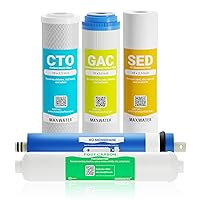 Max Water Replacement Filter Set for Standard 5 Stage Reverse Osmosis Water filter System 100 GPD RO Membrane Filters - 6 Month - 10 inch Standard Size Water Filters Sediment, GAC, CTO, RO Membrane