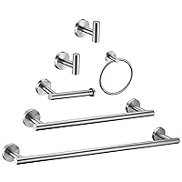 6 Pieces Brushed Nickel Bathroom Hardware Accessories Set Hand Towel Ring 16&23.6 inch Round Towel Bar Silver Toilet Paper Holder Towel Hooks 2 Pieces SUS 304 Stainless Steel,Heavy Duty,Wall Mounted