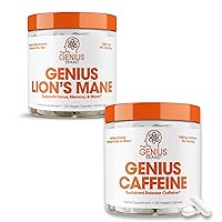 Genius Optimal Performance Stack - Sustained Release Caffeine & Organic Lions Mane Capsules - Enhanced Focus, Memory & Clarity Nootropic Supplements