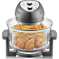 16Qt Glass Air Fryer Oven – Extra Large Air Fryer Halogen Oven with 50+ Air Fryers Recipe Book for Quick + Easy Meals for Entire Family, AirFryer Oven Makes Healthier Crispy Foods – Gray