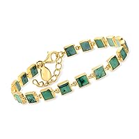 Ross-Simons 12.00 ct. t.w. Emerald Square-Link Bracelet in 18kt Gold Over Sterling. 7.5 inches