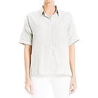 Max Studio Women's Elbow Sleeve Button Front Collared Blouse