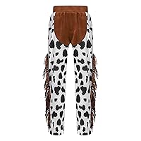 YiZYiF Kids Boys' Western Cowboy Pants Halloween Cosplay Costume Cow Printed Fringe Role Play Outfits Pants