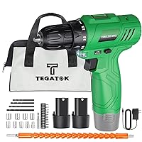 Tegatok Cordless Drill 12V, Power Drill with 2 Batteries and Charger, Battery Drill with Variable Speed, LED Light, 3/8