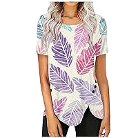 Going Out Tops 2023,Women's New Casual Button-Down Round Neck Five-Quarter Sleeve T-Shirt Shirt A-Type Slim-Fit Pullover Top