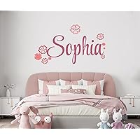 Flowers Girls Custom Name Wall Decal - Flower Wall Decals - Personalized Name Wall Art Decor Sticker - Flower Mural Wall Decal for Girls - Wall Decal for Home Nursery Decoration