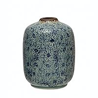 Creative Co-Op Terra-Cotta Floral Pattern, Distressed Blue Vase, 5