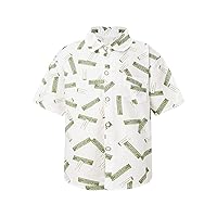 Kids Boys Hawaiian Shirt Short Sleeve Cartoon Print Button Down Shirts Tops T-Shirt Front Pocket Beach Blouse