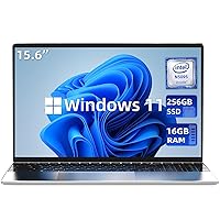 15.6 Inch Laptop - Windows 11, 16GB RAM, 256GB SSD, Celeron Quad-Core up to 2.9GHz, PC Notebook with Dual Band WiFi, Fingerprint Reader, Backlit Keyboard - Silver