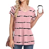 BISHUIGE Womens Summer Tops Dressy Casual Flowy Ruffle Short Sleeve T Shirts V Neck Tunic Tops to Wear with Leggings