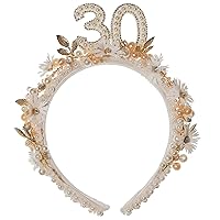 30th Birthday Headband - Handmade 30th Birthday Hairdband with Flowers for Women Fabulous Party Happy Birthday Gift Photo Shoot