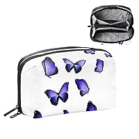 Electronics Organizer, Purple Butterflies Print Small Travel Cable Organizer Carrying Bag, Compact Tech Case Bag for Electronic Accessories, Cords, Charger, USB, Hard Drives