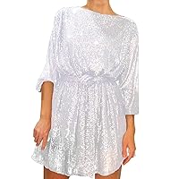 White Dresses for Bridal Shower,Women's Holiday Party Sequin Beaded Lace Up Long Sleeved Dress Dresses Womens W