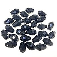 60pcs 8x12mm Crystal Glass Teardrop Beads Faceted Vertical Hole Shape Loose Spacer Beads for Jewelry Making DIY Bracelet Necklace Sewing Crafts Decoration(Black)