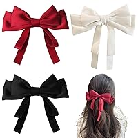 Bow Hair Clips,Hair Bows for Women, 3PCS French Bow Hair Clips with Ribbon, Large Cute Bow Clips for Women, Soft Satin Silky Bow Barrette for Teen Girls