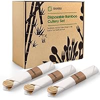Bamboo Cultery Set with Pre Rolled Napkins- 50 Pack (6.7