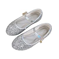 Girls Dress Shoes Baby Cute Floral Sparkling Dance Shoes for Party Toddler High Heel Solid Color Shoes with Buckle