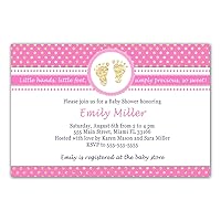 30 Invitations Girl Baby Shower Pink Gold Footprints Personalized Photo Paper
