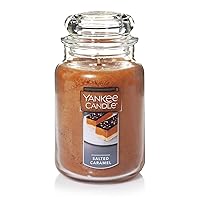 Yankee Candle Salted Caramel Scented, Classic 22oz Large Jar Single Wick Aromatherapy Candle, Over 110 Hours of Burn Time, Apothecary Jar Fall Candle, Autumn Candle Scented for Home
