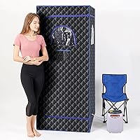 Sauna, Portable Sauna Box,Single Personol Steam Sauna for Home Spa,Large Space Sauna Tent Full Body for Home with 3L 1100w Steamer,Chair,Foot Massager,Remote Control Included (Black)