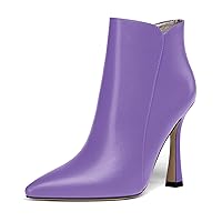 Womens Dress Matte Solid Pointed Toe Zip Wedding Spool High Heel Ankle High Boots 4 Inch