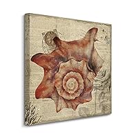 COCOKEN Vintage Conch 8X8 Inch Canvas Wall Art Shells Starfish Beach Picture Artwork for Kitchen Bathroom Bedroom Living Room Decor Housewarming Gift