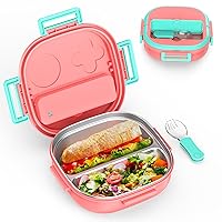 Stainless Steel Bento Box for Kids - 2-Compartment Design - Complete Lunch Set with Portable Cutlery - Ideal for Children Aged 10 & Under - Dishwasher Safe & BPA-Free(Coral Pink)