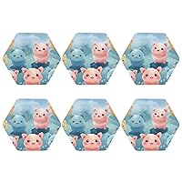 Colorful Cute Pig Leather Coasters Set of 6 Waterproof Heat-Resistant Drink Coasters Hexagon Cup Mat for Living Room Kitchen Bar Coffee Decor