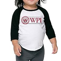Worcester Polytechnic Institute Logo Toddler Unisex Raglan Shirt Personalized Baseball Jersey 3/4 Sleeve Black