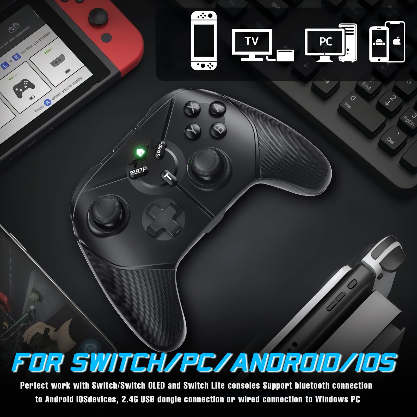 Gamrombo Switch pro Controller for Switch/PC/PS3/Android TV, PC Game Controller Joystic Gamepad Support Turbo/Vibration/Programmable/Screenshot/Wake-Up