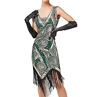 Womens Flapper Dresses 1920s Fringed Dress Sequin One Shoulder Bodycon Formal Prom Dress Semi Formal Dresses for Women