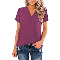 Heymiss Womens Summer Tops Short Sleeve Shirts Casual Casual V Neck T-Shirt Loose Fit S-2XL