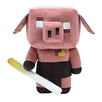 Mattel Minecraft Blaze Runt Plush Toy Pig with Sound & Glow-in-the-Dark Saber, 5.5-inch Stuffed Animal Inspired by Video Game