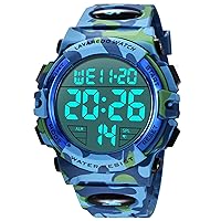 Digital Men's Watches – Sports Outdoor Watch 5 ATM Waterproof Black Watches with Alarm Clock/Calendar/Stopwatch/Shockproof, Strap.