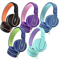 AILIHEN Kids Headphones Bulk 5-Pack for K-12 School Classroom, On-Ear Wired Headset with Microphone for Students Children with 93dB Volume Limited, 3.5mm Jack for Chromebooks Tablets Laptop Computer