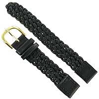 14mm Hirsch Genuine Calfskin Leather Braided Black Watch Band Regular
