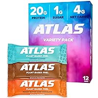 Atlas Protein Bar, 20g Plant Protein, 1g Sugar, Clean Ingredients, Gluten Free Plant Variety, 12 Count (Pack of 3)