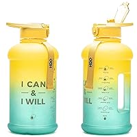INSPO Half Gallon Water Bottle with Time Marker and Straw Motivational Hydration Tracker Jug Big BPA-Free FoodSafe Leakproof Drinking Bottle Handle & Strap, Fresh Avocado