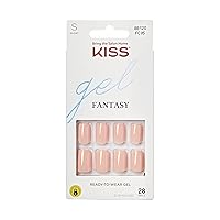KISS Gel Fantasy Press On Nails, Nail glue included, Midnight Snacks', Dark Black, Short Size, Squoval Shape, Includes 28 Nails, 2g glue, 1 Manicure Stick, 1 Mini File