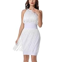 Women's Backless Halter Corset Sleeveless Tassels Flapper Mini Bandage Dresses Cocktail Club Party Dress