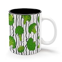 Broccoli Vegetable Vegan 11Oz Coffee Mug Personalized Ceramics Cup Cold Drinks Hot Milk Tea Tumbler with Handle and Black Lining