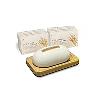 Rice Water Shampoo Bar and Bamboo Soap Dish Set - 2 Set of Rice Water for Hair Growth Shampoo and Conditioner Bar, Bamboo Soap Dish with Drain Bar Soap Container, Eco Friendly Package