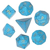 TUMBEELLUWA Engraved Crystal Stone Polyhedral Dice Set for RPG MTG Dungeons and Dragons Table Game 7 Pieces DND Board Game Dices with Pouch, Blue Howlite Turquoise