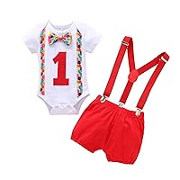 IMEKIS Baby Boys Space 1st Birthday Outfit Cake Smash Romper + Shorts Pants Suspenders Astronauts Cake Smash Photo Props