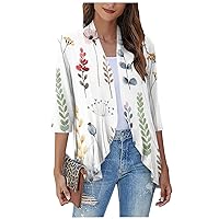 Cardigan Sweater for Womens Casual Duster Retro Print Jackets 3/4 Sleeve Blouse Tops Coat Lightweight Cardigans
